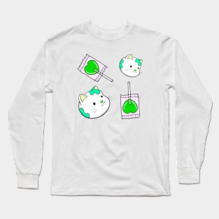 Kitty and Lollipops (Green) Long Sleeve T-Shirt